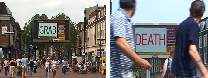 Auditory Warnings showing on BBC's Big Screen in Victoria Square, Hull, UK